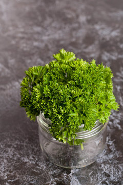 fresh parsley in a jar, greens