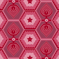 Folk style red tile decorations detail flowers.