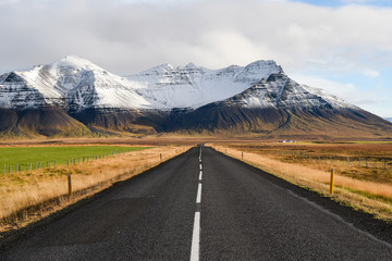 Empty road in early winter of Iceland