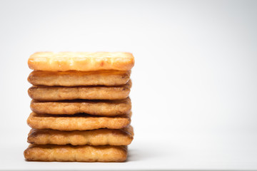 Biscuit Stacked on White background with Vignette effect