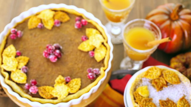 Homemade pumpkin pies with Autumn stamped leafs.