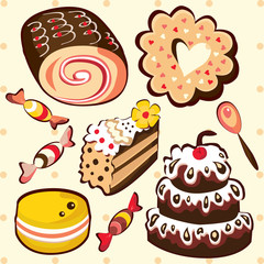 Different colorful sweets. Isolated vector illustration
