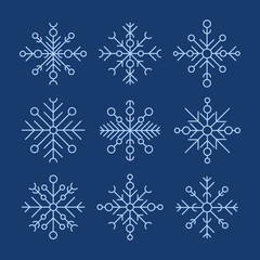 Fototapeta na wymiar Set of Vector Snowflakes Icons designed with simple shapes