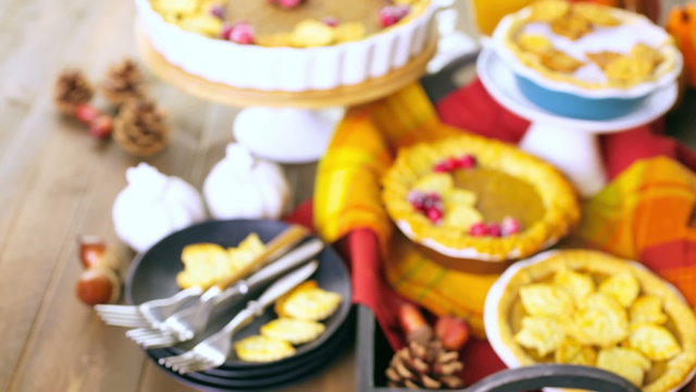 Homemade pumpkin pies with Autumn stamped leafs.