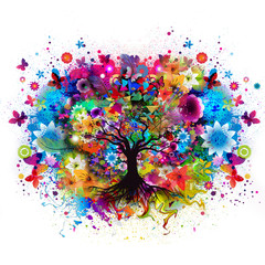 абстрактное Дерево с корнями и бабочками © reznik_val