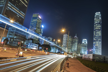 Fototapeta na wymiar Night traffic and skyline of Hong Kong city