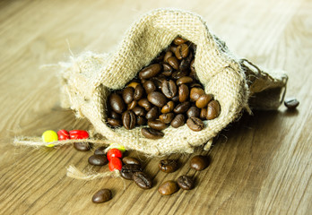 Coffee beans in  bag