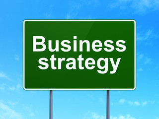 Finance concept: Business Strategy on road sign background