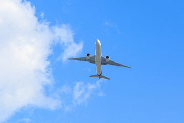 Plane prepare landing on blue sky