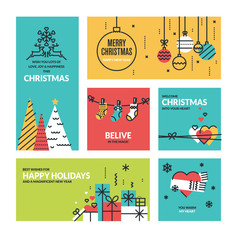 Christmas and New Year's collection. Flat line design vector illustrations for greeting cards, website banners and badges, gift tags and marketing material.