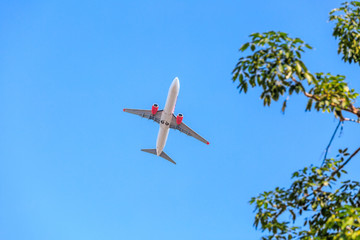 Plane prepare landing on blue sky