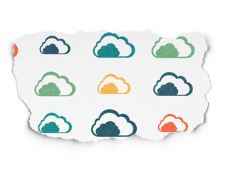 Obraz premium Cloud networking concept: Cloud icons on Torn Paper background