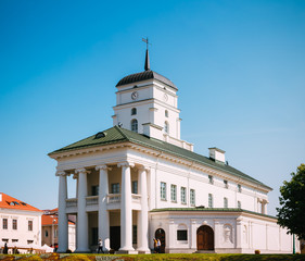 Fototapeta na wymiar White Building Old City Hall In Minsk, Belarus