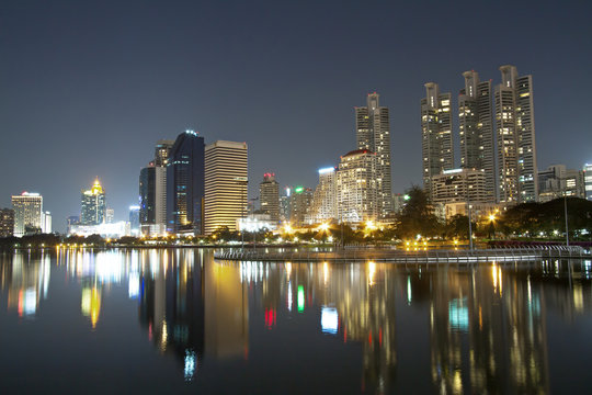 Cityscape at night of Bangkok, Thailand.