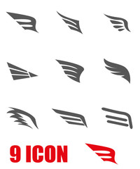 Fototapeta na wymiar Vector grey wing icon set. Wing Icon Object, Wing Icon Picture, Wing Icon Image - stock vector