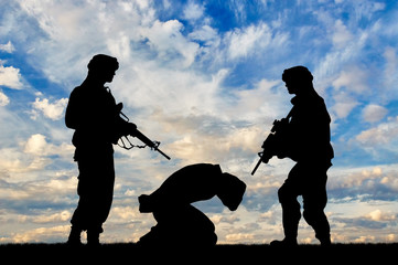 Silhouette terrorist and hostage