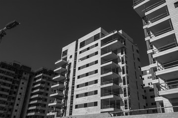 High-rise residential buildings under construction. Black And White
