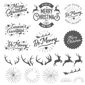 Set of vintage Christmas and New Year photo overlays and design elements