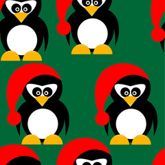 Seamless pinguins on green