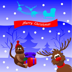 Christmas monkey and deer