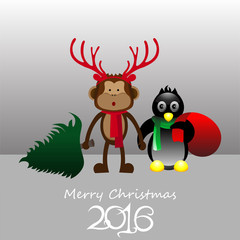 New year monkey and pinguin