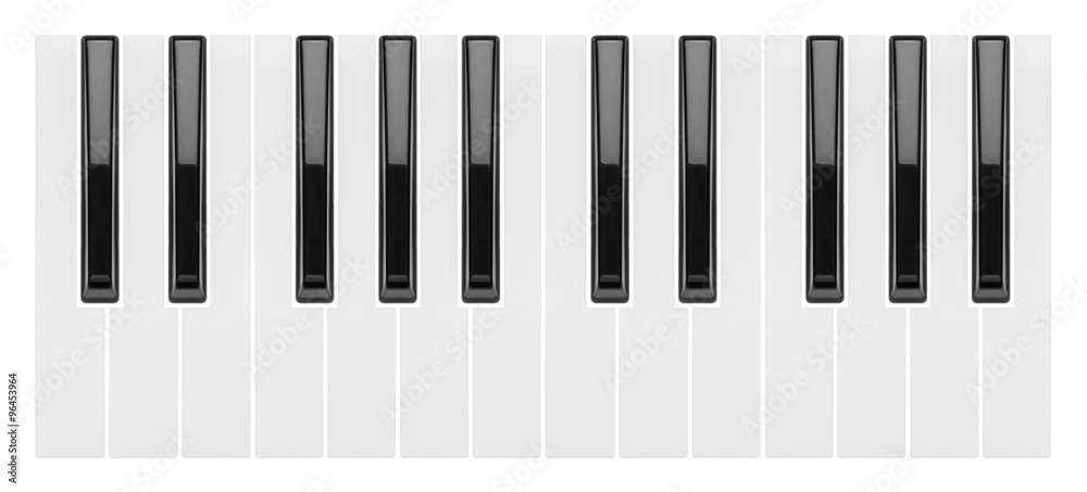 Poster fragment of a piano keyboard isolated on white background