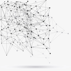 Abstract triangles space low poly. White background with connecting dots and lines. Light connection structure. Polygonal vector background. Futuristic HUD.