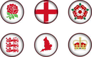 England Glossy Icon Set.
Set of vector graphic glossy buttons representing landmarks and symbols of England.