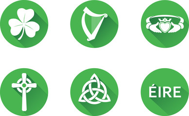 Ireland Flat Icon Set.
Set of vector graphic flat icons representing symbols and landmarks of the Republic of Ireland.
