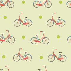 Vector seamless background. Flat vintage bikes.