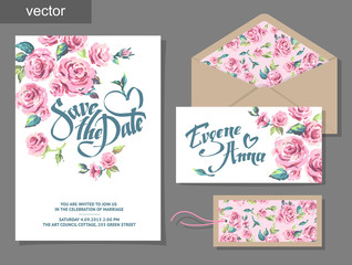 Vector set of invitation cards with illustration of flowers