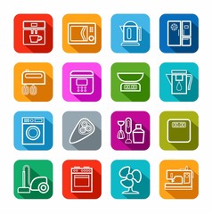 Household appliances, icons, line, color background.  