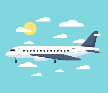 Banner with an airplane. Vector flat illustration
