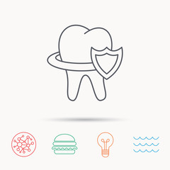 Tooth protection icon. Dental shield sign.
