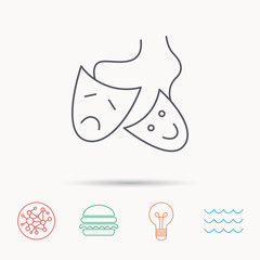 Theater masks icon. Drama and comedy sign.