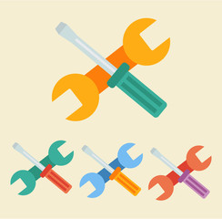 Vector wrench and screwdriver flat icon set