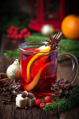 Hot mulled wine with orange, anise and cinnamon