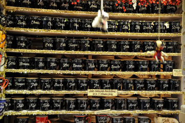 Personalized with custom names mugs sold at Christmas market in Cologne, Germany