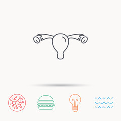 Uterus icon. Ovary sign.