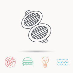 Waffle iron icon. Kitchen baking tool sign.