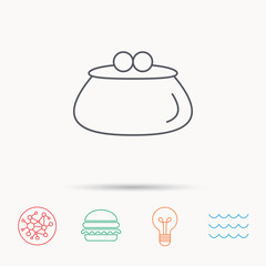 Vintage wallet icon. Cash money bag sign.