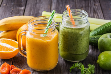 Blended smoothie with ingredients.