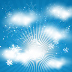 abstract blue christmas background template with falling snowflakes