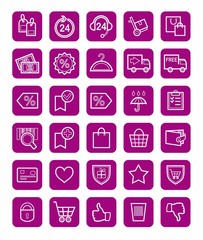 Buy, Internet, payment, delivery, icons, linear, white. 