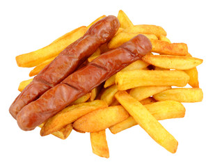 Saveloy Sausages And Chips