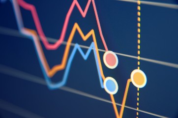 Stock market diagram on LCD screen. Selective focus.