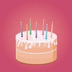 Sweet cake for birthday holiday. Vector illustration.