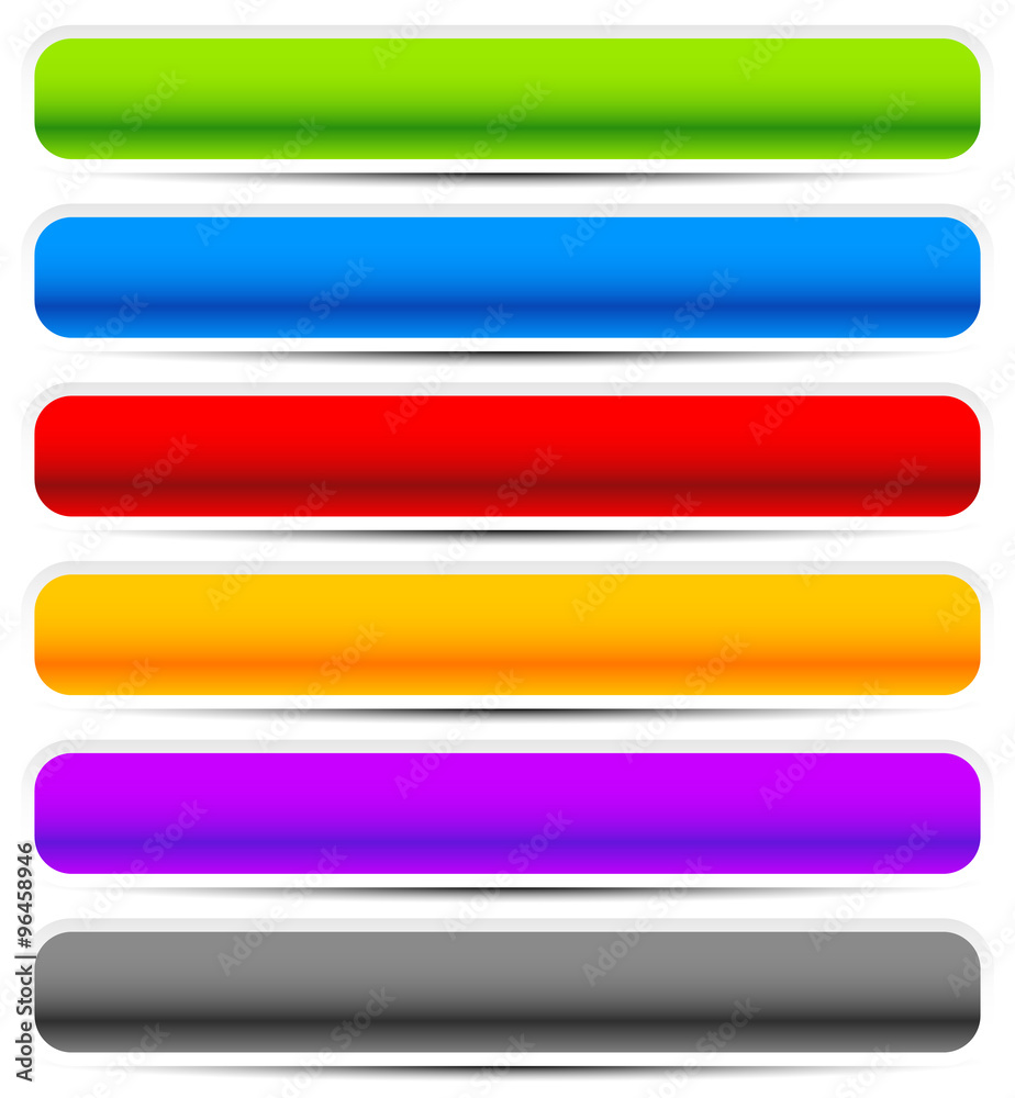 Poster set of oblong button, banner backgrounds in several colors.