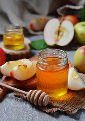 Honey with apple for Rosh Hashana, jewish New Year