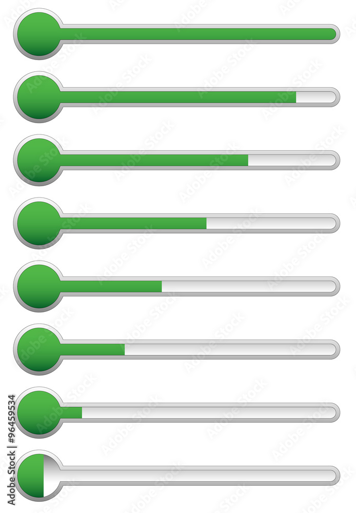Poster Set of horizontal thermometer-like progress, loading bars.